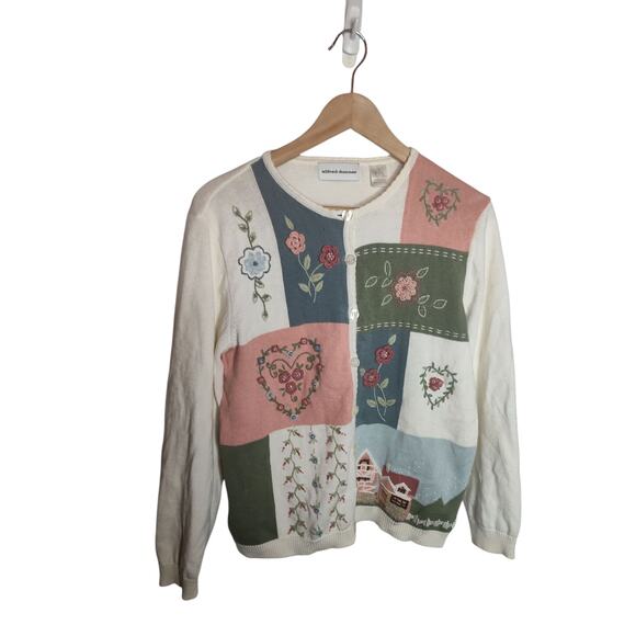 Vintage Alfred Dunner Cottage Embroidered Kitschy Cardigan size S - Picture 1 of 6